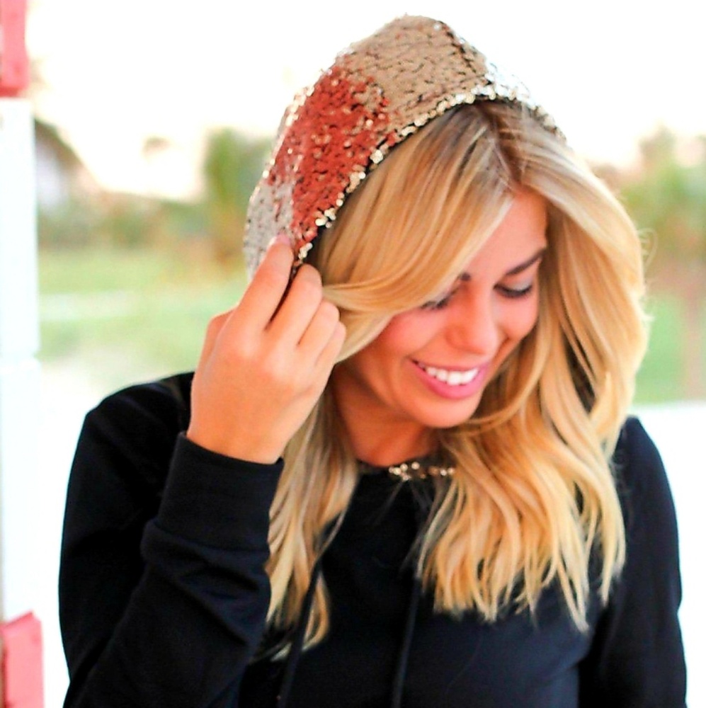 Black Sweater with Gold Sequin Hood